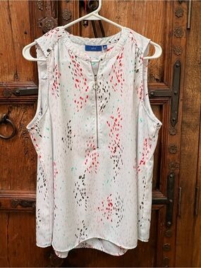 Apt. 9 White Sleeveless Zip Front Tank with Subtle Print SZ XXL Like New